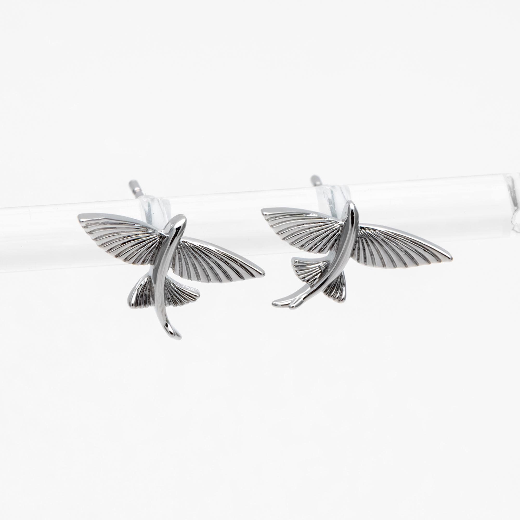 10pcs Gold/ Silver Tone Flying Fish Earrings, 18K Real Gold/ Rhodium Plated Brass, Minimalist Ocean Stud Earrings (GB-4460-L)